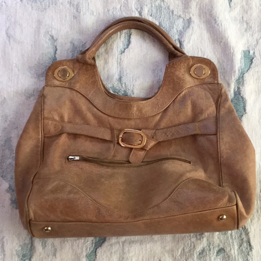 Large Tan Leather Boho Satchel